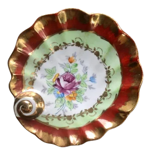 Hand Painted Gilt Floral Scalloped Shell Porcelain Trinket Dish