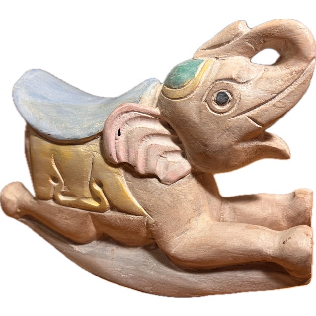 Vintage Hand-Carved Thai Wooden Rocking Elephant Sculpture - Rare Artisan Nursery Décor For Sale - Image 10 of 12