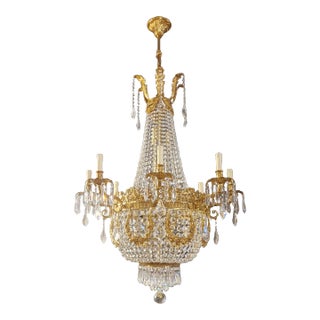 21st Century Angels Wreat Brass Basket Empire Sac a Pearl Chandelier in Crystal and Antique Gold For Sale