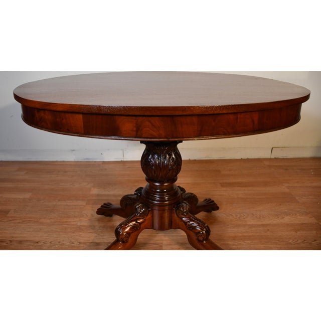 Traditional 19th Antique American Empire Solid Mahogany Lion Feet Center Accent Table For Sale - Image 3 of 15