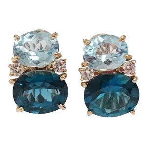 Christina Addison Medium 18kt Yellow Gold Gum Drop™ Earrings With Pale Blue Topaz and London Blue Topaz and Diamonds- a Pair