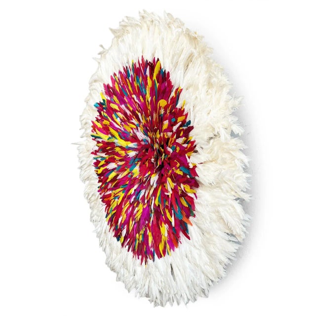 Beautiful vintage hand crafted original JuJu hat wall art. Fun multi-color center of magenta, yellow, turquoise, red, and...