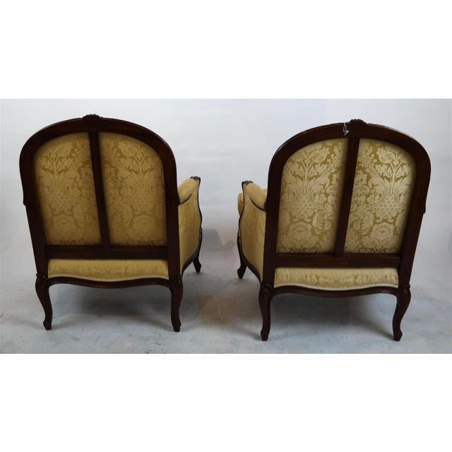 French Late 20th Century Pair of Gold Upholstered French Bergere Chairs For Sale - Image 3 of 5