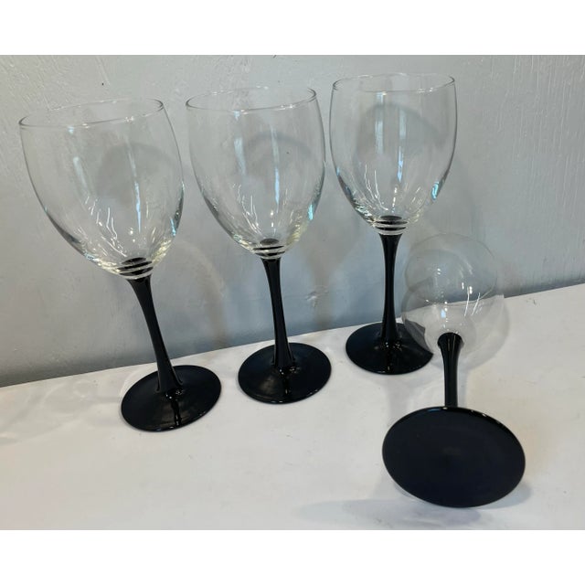 Vintage Black Stem Wine Glasses - Set of Four For Sale - Image 4 of 8