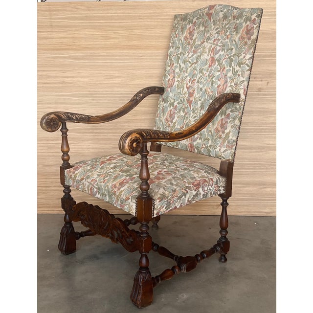 Louis XVI style pair of carved armchairs, Spain, 1900s. Good antique condition with some minor marks from used and age. If...