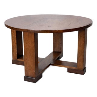 Arts & Crafts Oak Circular Low Table, 1890s For Sale