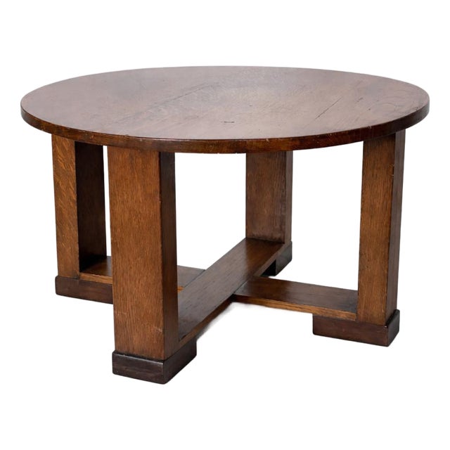 Arts & Crafts Oak Circular Low Table, 1890s For Sale