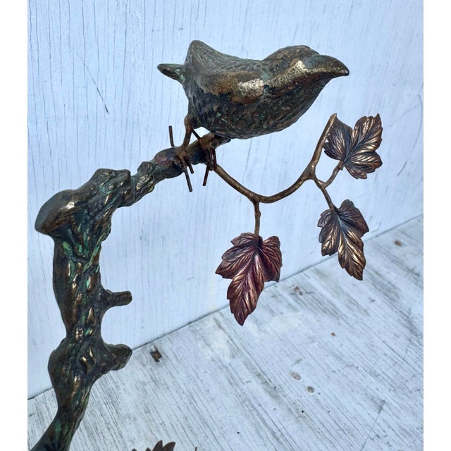 Brass Unusual Vintage Mid Century Modern Brass Tree Birds Nest Eggs Sculpture With Marble Base For Sale - Image 8 of 10