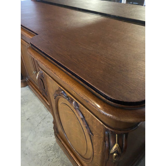 Final Reduction Antique Lamb of Manchester Monumental Oak Sideboard With Mirror For Sale - Image 11 of 13