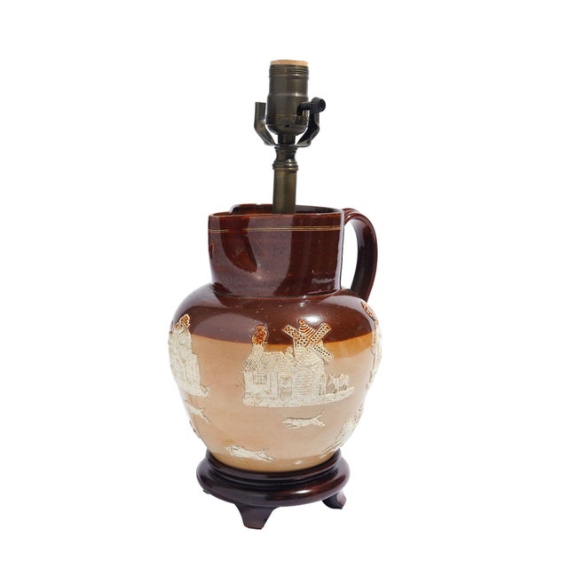 Brown Doulton Glazed Stoneware Pitcher Mounted as a Lamp, C. 1900's For Sale - Image 8 of 10