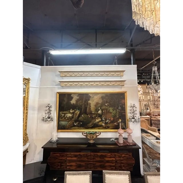 Very fine pair of 19th century Italian carved and parcel gilt window valences. Adds a beautiful decorative touch. Super...