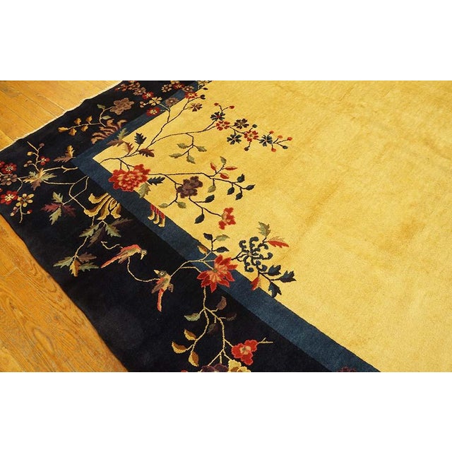 1920s Beige Open Field Medallion Antique Chinese Peking Knotted Wool Rug For Sale - Image 9 of 9