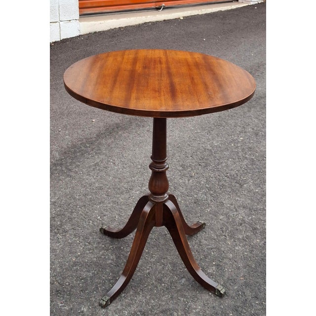 Early 20th Century Georgian Style Satin Mahogany Pedestal Quadpod Wine Table, Circa 1910s For Sale - Image 5 of 8