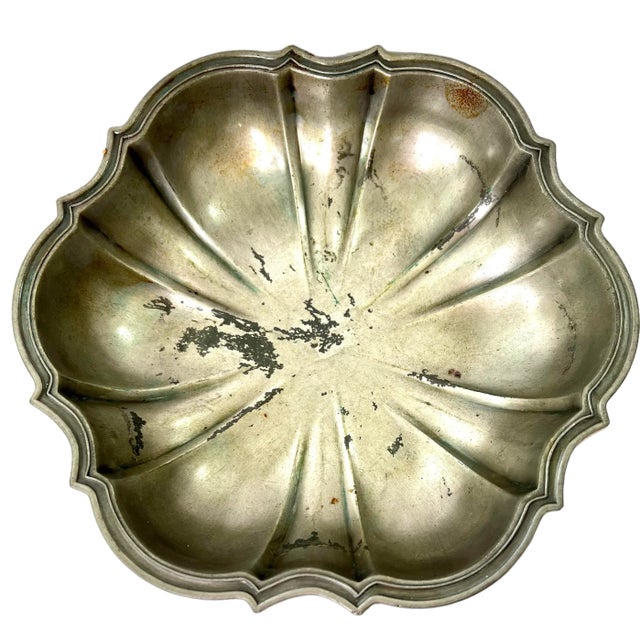 1950s Mid Century Modern Rose International Etain French Pewter Scalloped Lobed Metal Bowl, France For Sale - Image 5 of 13