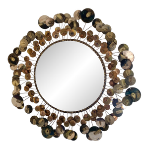 Late 20th Century 38" Diameter Curtis Jere Patinated Copper and Brass Raindrops Mirror, Signed