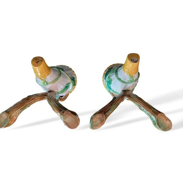 Ceramic George Jones Majolica Vases White Wicker, Turquoise Lined, English, 1875 - a Pair For Sale - Image 7 of 13