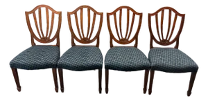 Late 20th Century Baker Furniture Historic Charleston Federal Style Carved Mahogany Shield Back Dining Chairs - A Set of 4