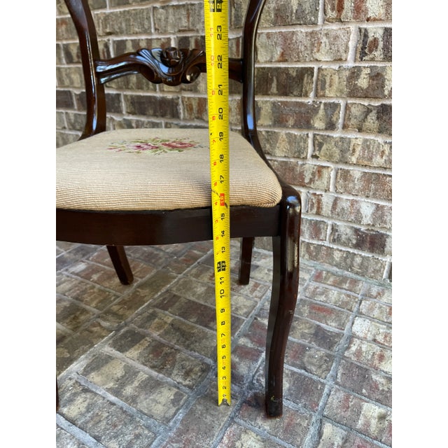 Antique Victorian Curved Balloon Back Chair With Needlepoint Cushion by Charlotte Chair Company For Sale - Image 11 of 12