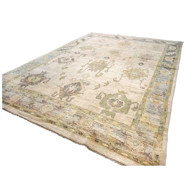 Turkish 21st Century Turkish Oushak Wool 9x13 Olive, Charcoal & Ivory Handmade Area Rug #1144138 For Sale - Image 3 of 9