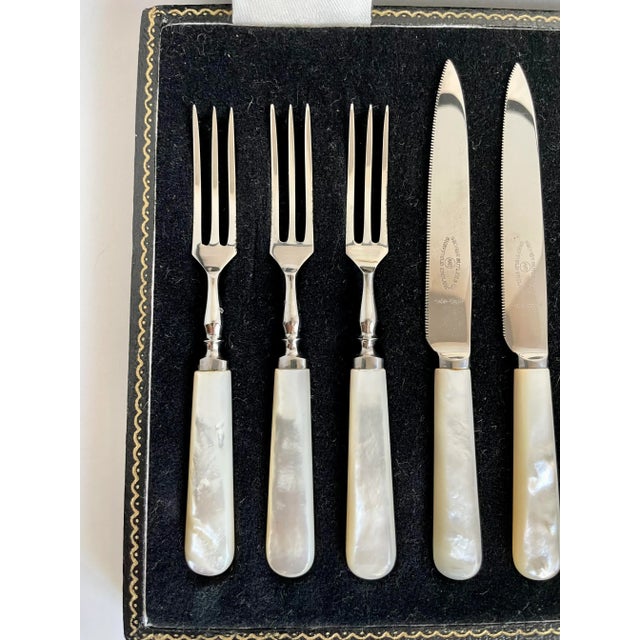 Antique George Butler & Co. Sheffield England Mother of Pearl Knife and Fork Set -Set of 12 For Sale In Los Angeles - Image 6 of 10