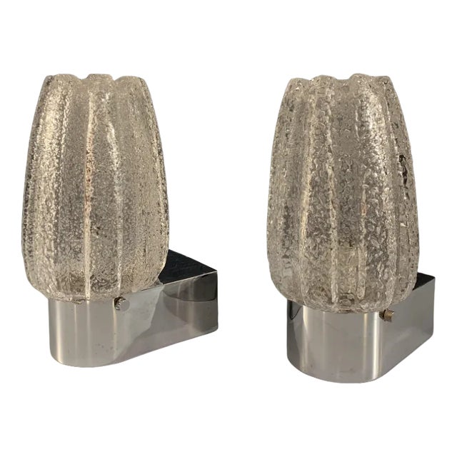 Mid-Century Ice Glass Wall Lights from Limburg, Set of 2 For Sale