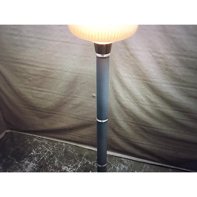 1970s Mid Century Modern Gray Lucite Torchiere Floor Lamp W/ Opaque Ribbed Glass Shade For Sale - Image 4 of 9