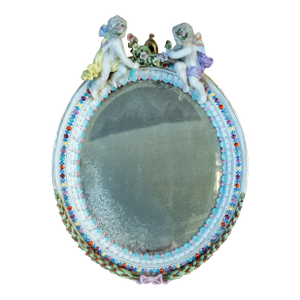 19th Century Dresden German Porcelain Mirror With Cherubs, Sitzendorf Mark