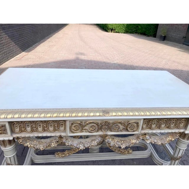 Wood 1980s French Louis XVI Cream Gilt Beech Center Table For Sale - Image 7 of 12