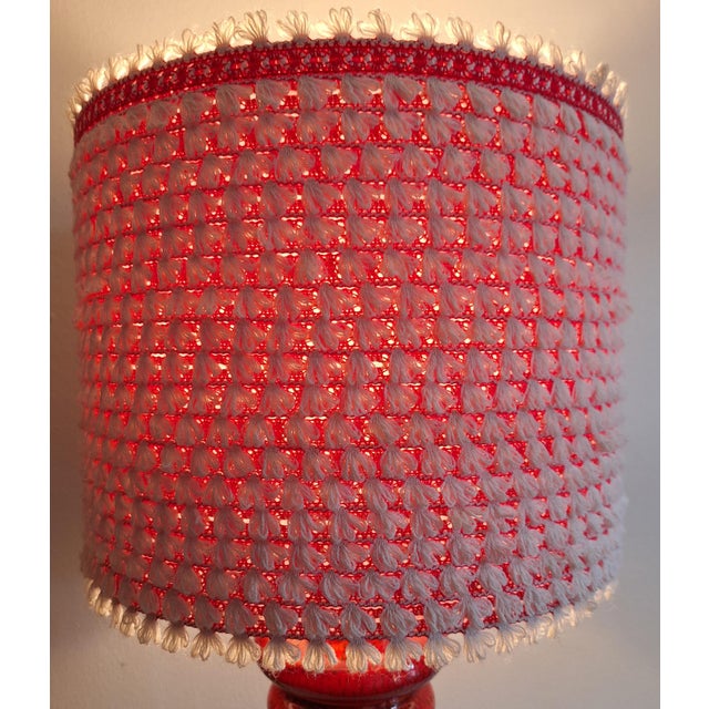 Large Vintage German Table Lamp with Red Ceramic Base and Handmade Fabric Shade from Lamplove, 1970s For Sale - Image 6 of 10