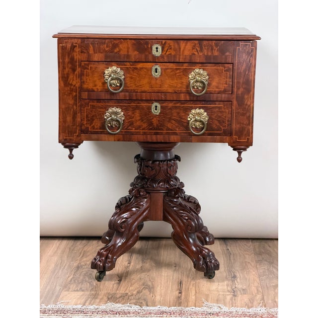 American American Classical Figured Mahogany Work Table, Circa 1830–1845 Possibly New York or Philadelphia For Sale - Image 3 of 11