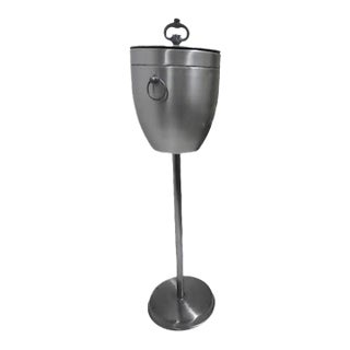 Mid-Century Modern Brushed Aluminum Floor Standing Champagne Ice Bucket With Lid For Sale