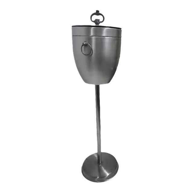Mid-Century Modern Brushed Aluminum Floor Standing Champagne Ice Bucket With Lid For Sale