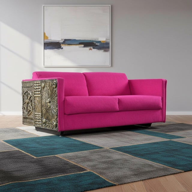 Mid-Century Modern Adrian Pearsall Craft Associates Pink Paul Evans Style Brutalist Loveseat Sofa For Sale - Image 3 of 16