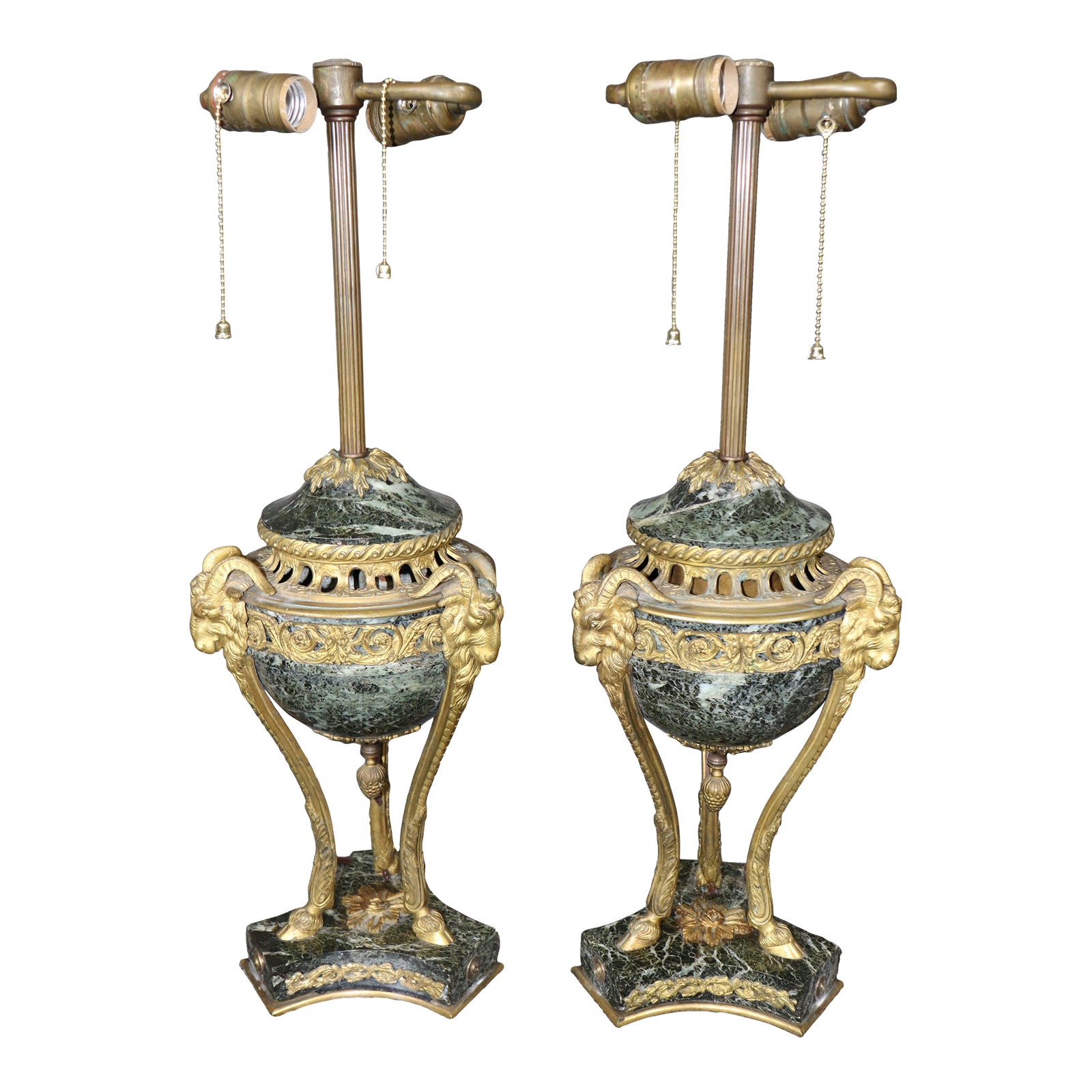 1900s Fine Quality Rams Head Bronze Ormolu French Empire Marble Rams ...