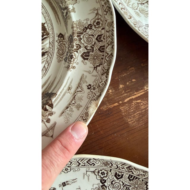 Ceramic A Rare Set of 16 Brown Transfer Decorated Staffordshire Plates, “Nankin” by Dimmock, Circa 1830’s For Sale - Image 7 of 17