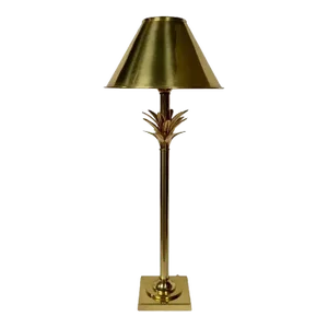 Hollywood Regency Tall Brass Palm Tree Candlestick Table Lamp