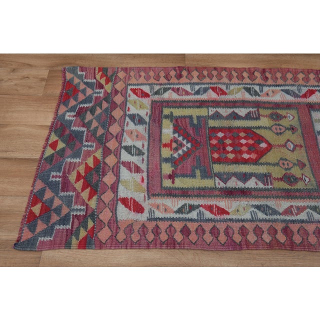 Pink 1970s Vintage Turkish Oushak Handmade Wool Cotton Pink Runner Rug For Sale - Image 8 of 11