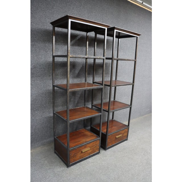 Henredon Pair of Henredon Acquisitions Iron & Mahogany Étagère Bookcases For Sale - Image 4 of 17