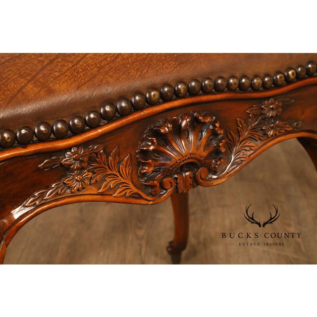 Rococo Style Leather Upholstered Carved Mahogany Window Bench For Sale - Image 17 of 18