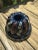 This is a French earthenware slip-decorated mold in blue, reddish brown and cream. The inside is glazed a reddish brown....