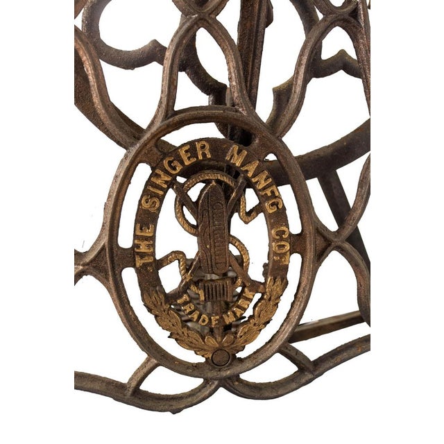 Vintage French Wrought Iron and Oak Side Table with Sewing Machine Base, 1960s For Sale - Image 6 of 10