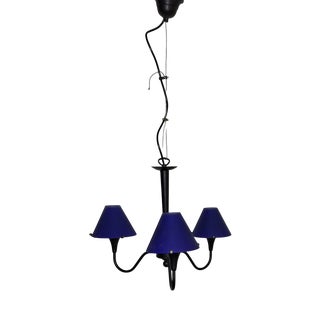 Vintage Ceiling Lamp with Black Metal Frame and Blue Glass Shades from Kramer-Leuchten, 2000s For Sale