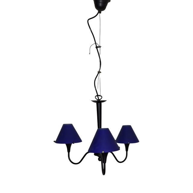 Vintage Ceiling Lamp with Black Metal Frame and Blue Glass Shades from Kramer-Leuchten, 2000s For Sale