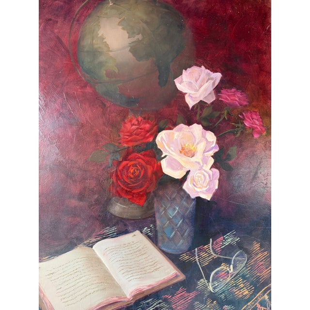 Burgundy 1980s Gary Hartenhoff Still Life Oil on Canvas Painting, Wood Framed For Sale - Image 8 of 12
