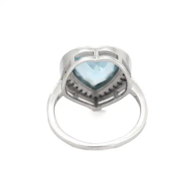 925 Silver Heart Shaped Blue Topaz and Sapphire Halo Promise Ring for Girlfriend Size 6.5 For Sale - Image 4 of 5