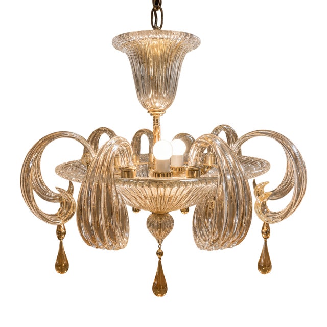 Vintage Murano Chandelier in Clear Blown Glass, 1950s For Sale