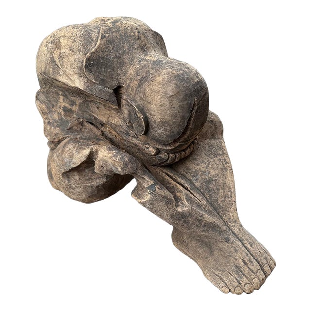 1930s Praying Buddha Rustic Wooden Sculpture For Sale