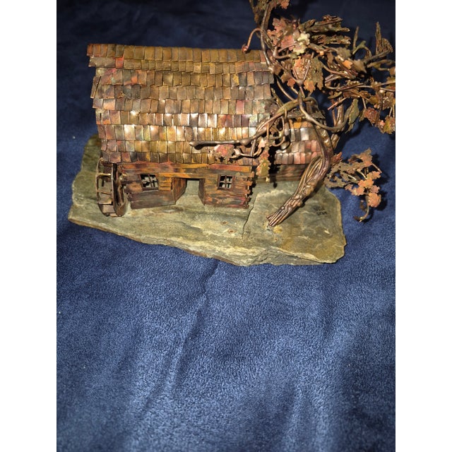 Late 20th Century Vintage Mid-Century Brutalist Torch-Cut Copper Cabin & Tree Sculpture by Nick Stan For Sale - Image 5 of 10