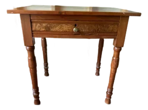 Antique Victorian Style Burled Wood Inlaid Walnut Single Drawer Side Hall Table