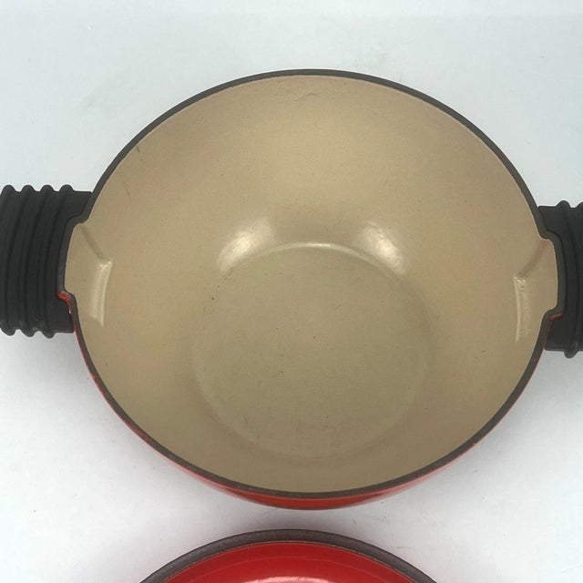 Vintage Red Fondue Set in Enameled Cast Iron Cousances by Le Creuset, 1980s For Sale - Image 14 of 16